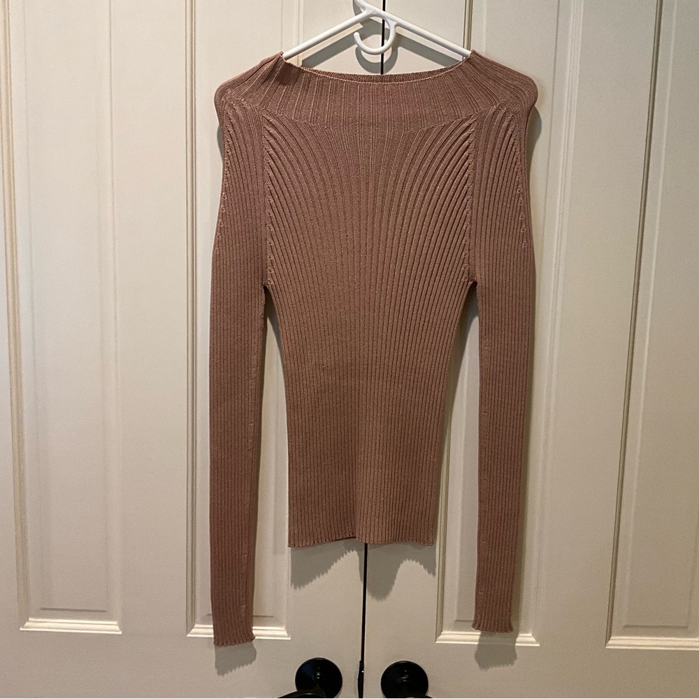 Christian Wijnats Rib Knit Mock Turtleneck in “Rose” Pink, Size Small